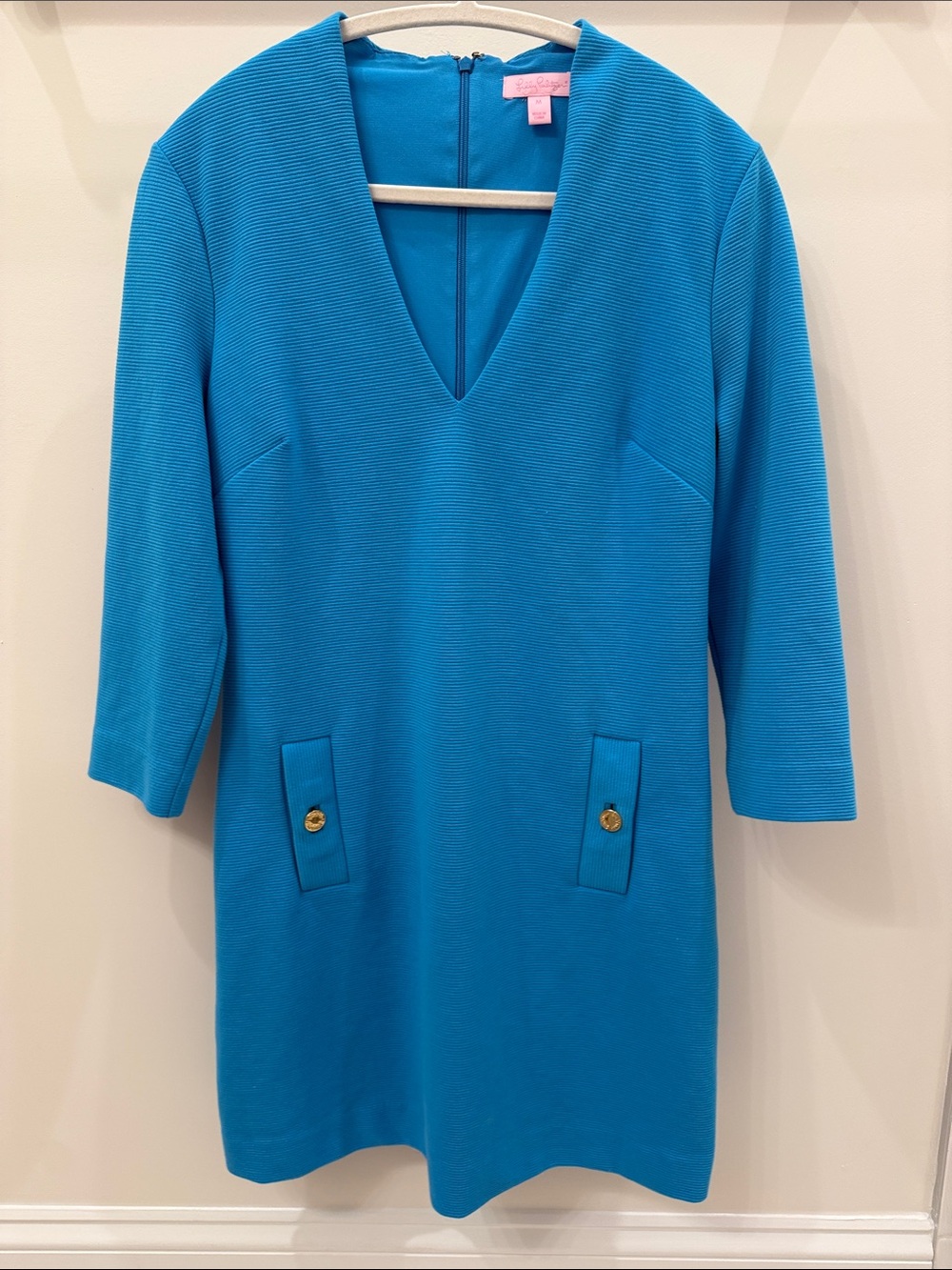 Lilly Pulitzer Turquoise V-Neck Long Sleeve Shift Dress